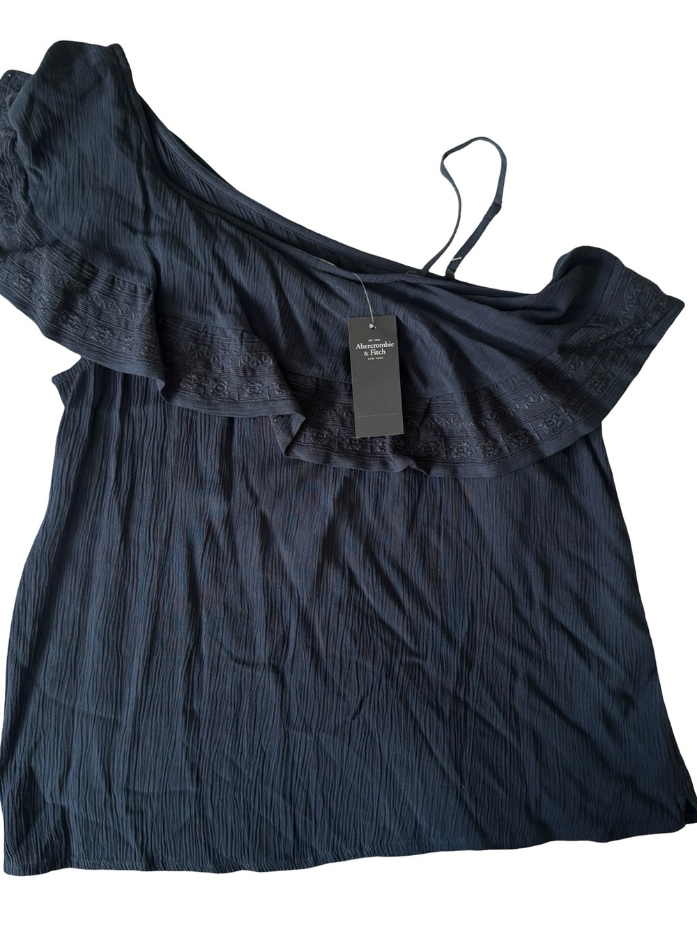 NWT Abercrombie & Fitch Women’s Navy One-Shoulder Ruffle Tank Size S